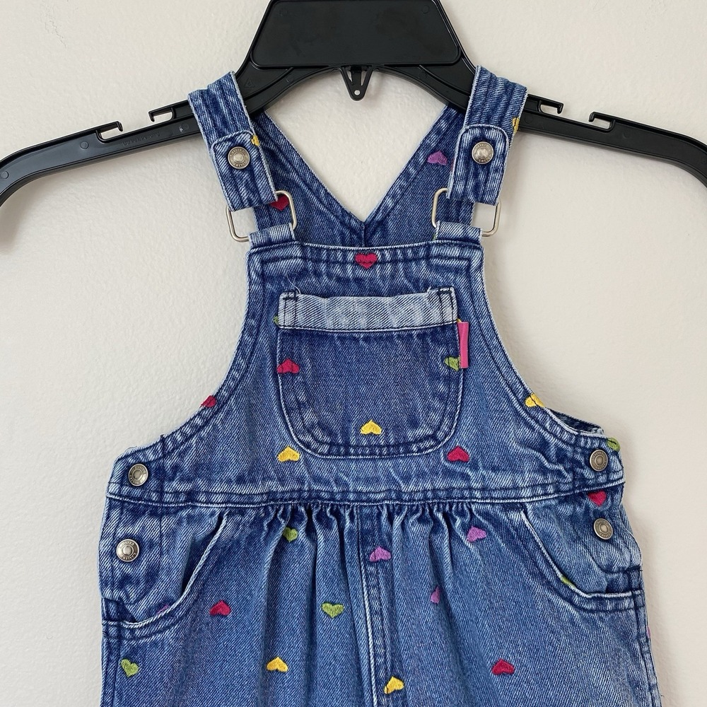 Vintage Carter's Girls Blue Denim Overalls 18-24M Embroidered Hearts Y2K - Picture 3 of 16